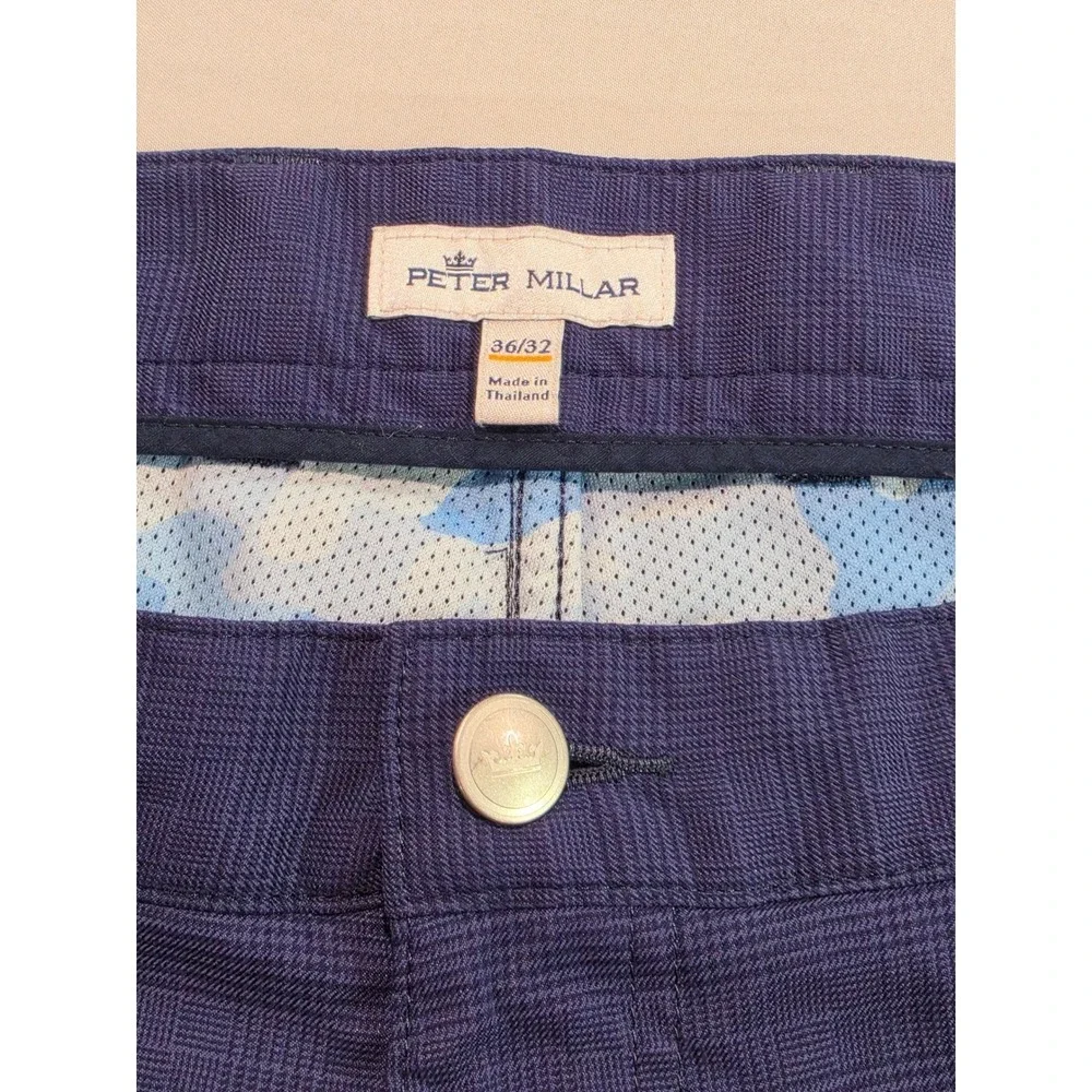 Peter Millar Crown Sport Mens 36x32 Purple Blue Micro Check Performance Pants